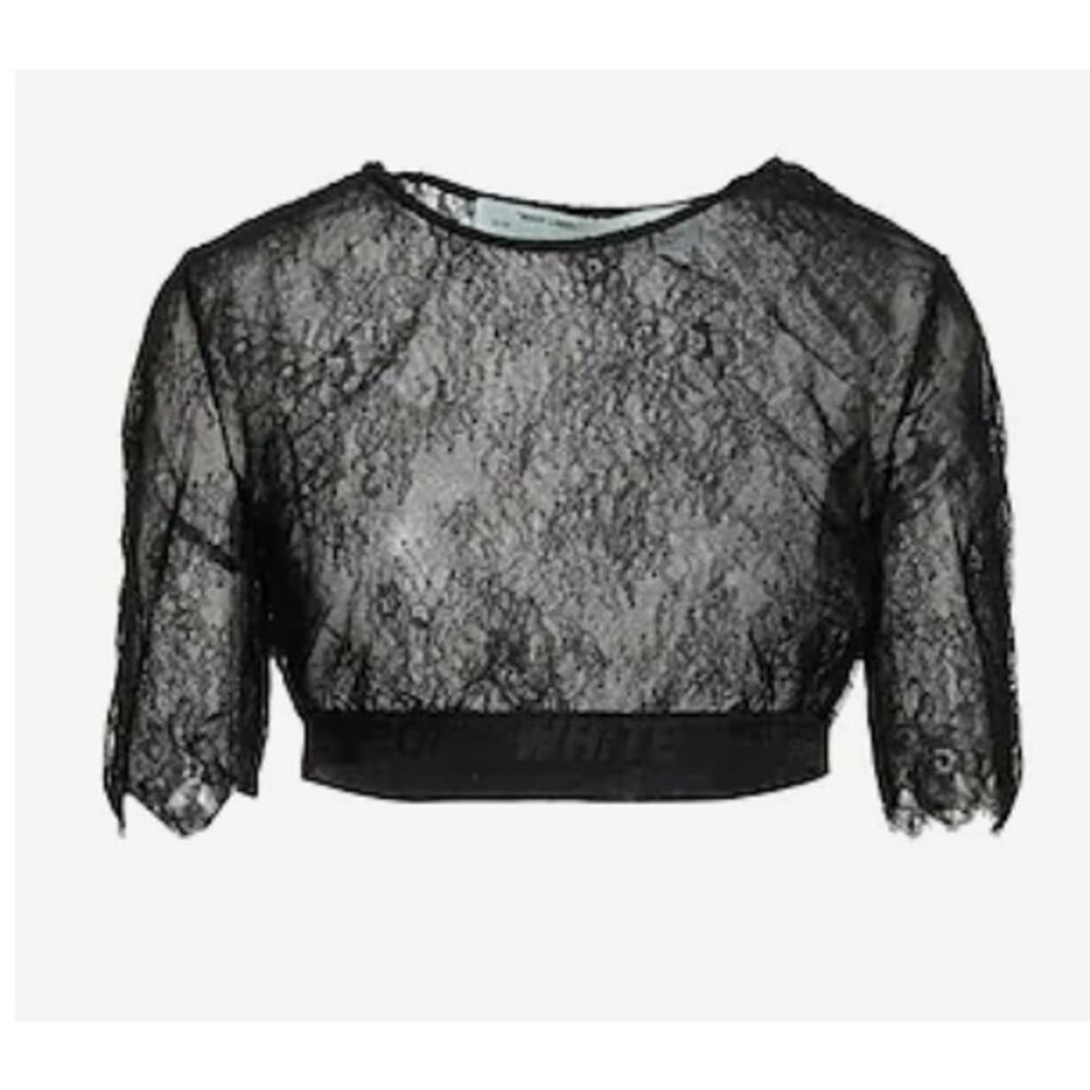 Off white lace crop top black M